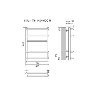 Полотенцесушитель электрический AZARIO MILAN AZ90846B 400/600 6 секций, диммер справа, черный